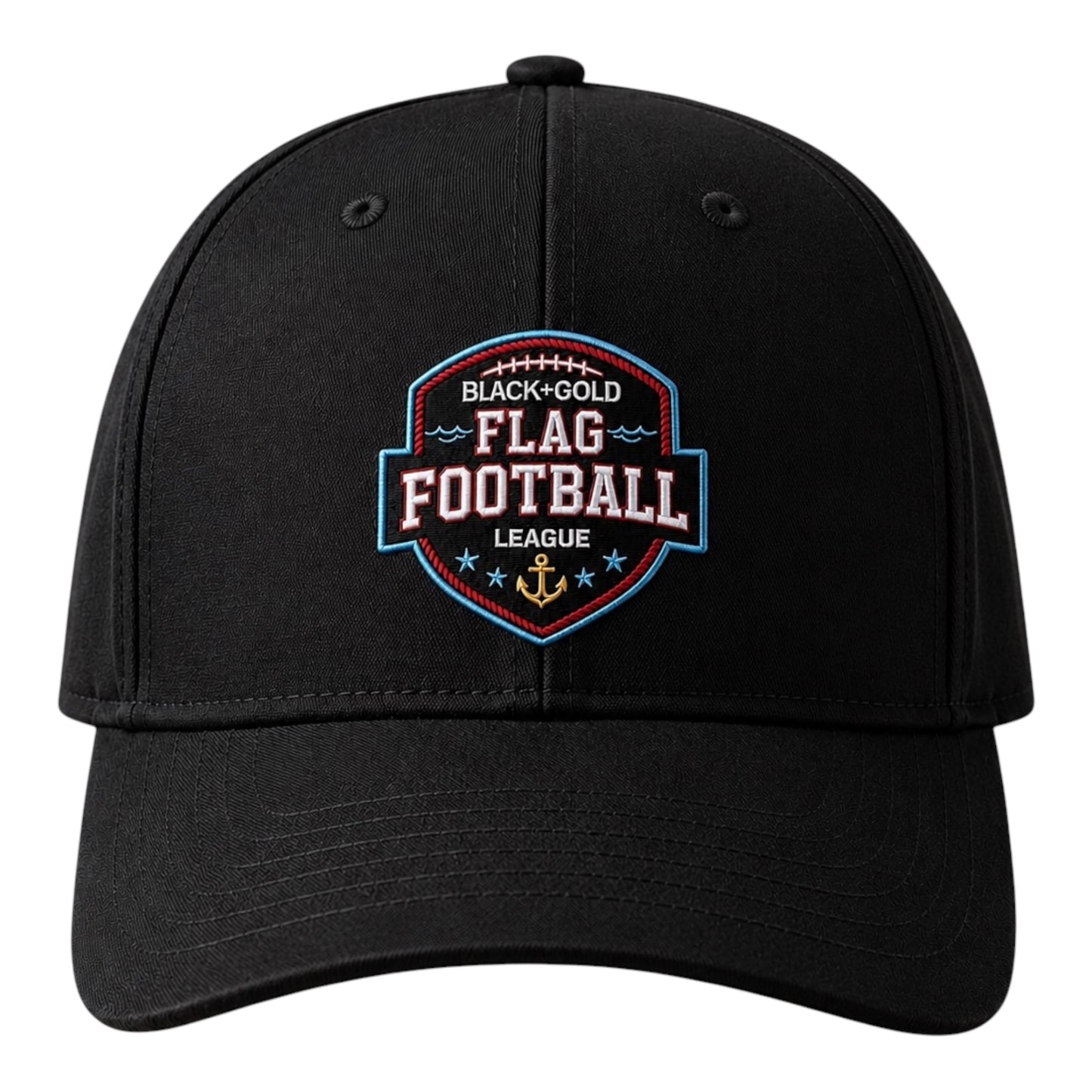 Premium Black+Gold Flag Football League Strapback